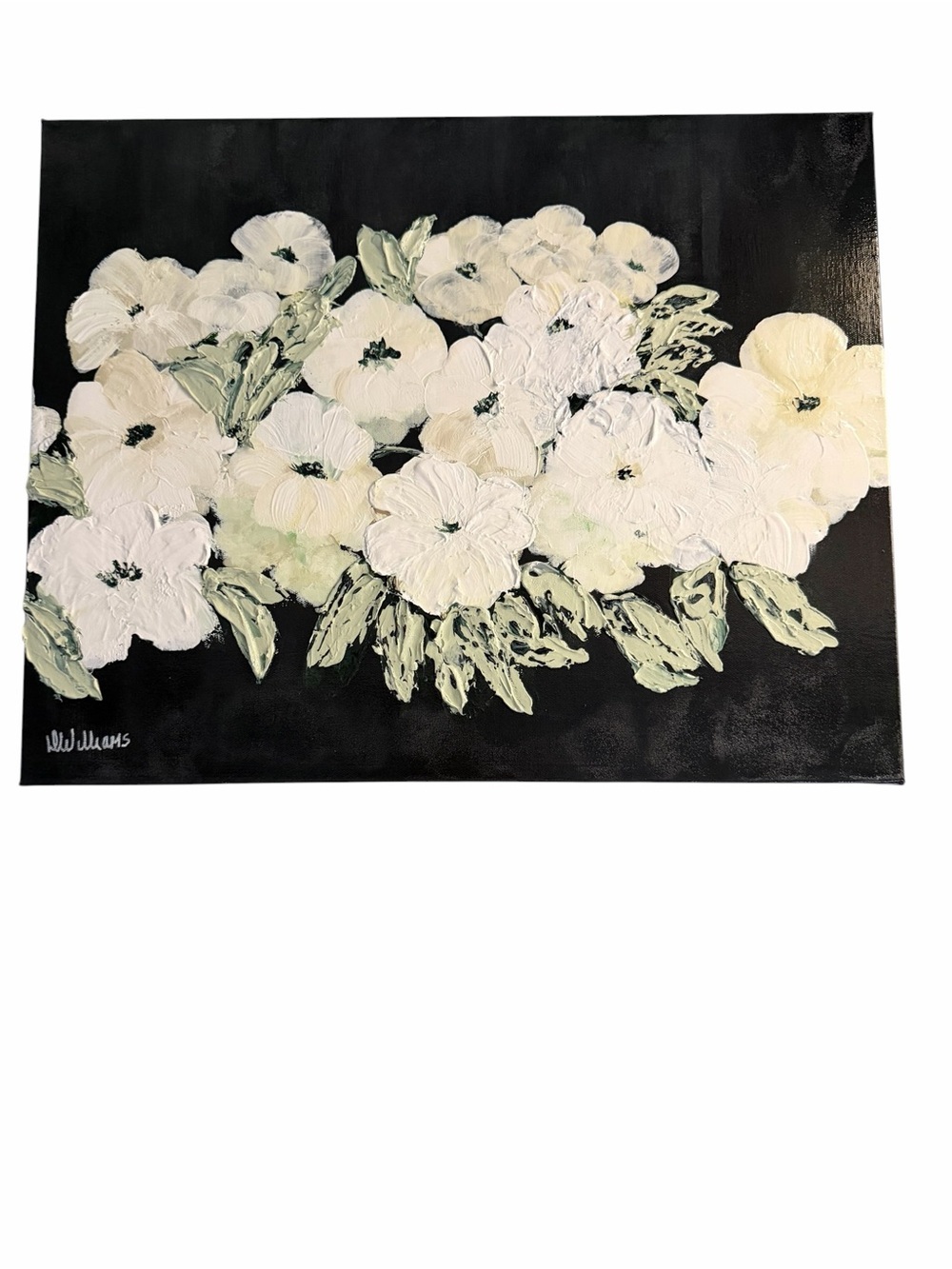 Original Artwork Acrylics on Canvas Impressionism White Florals 16 x 20"